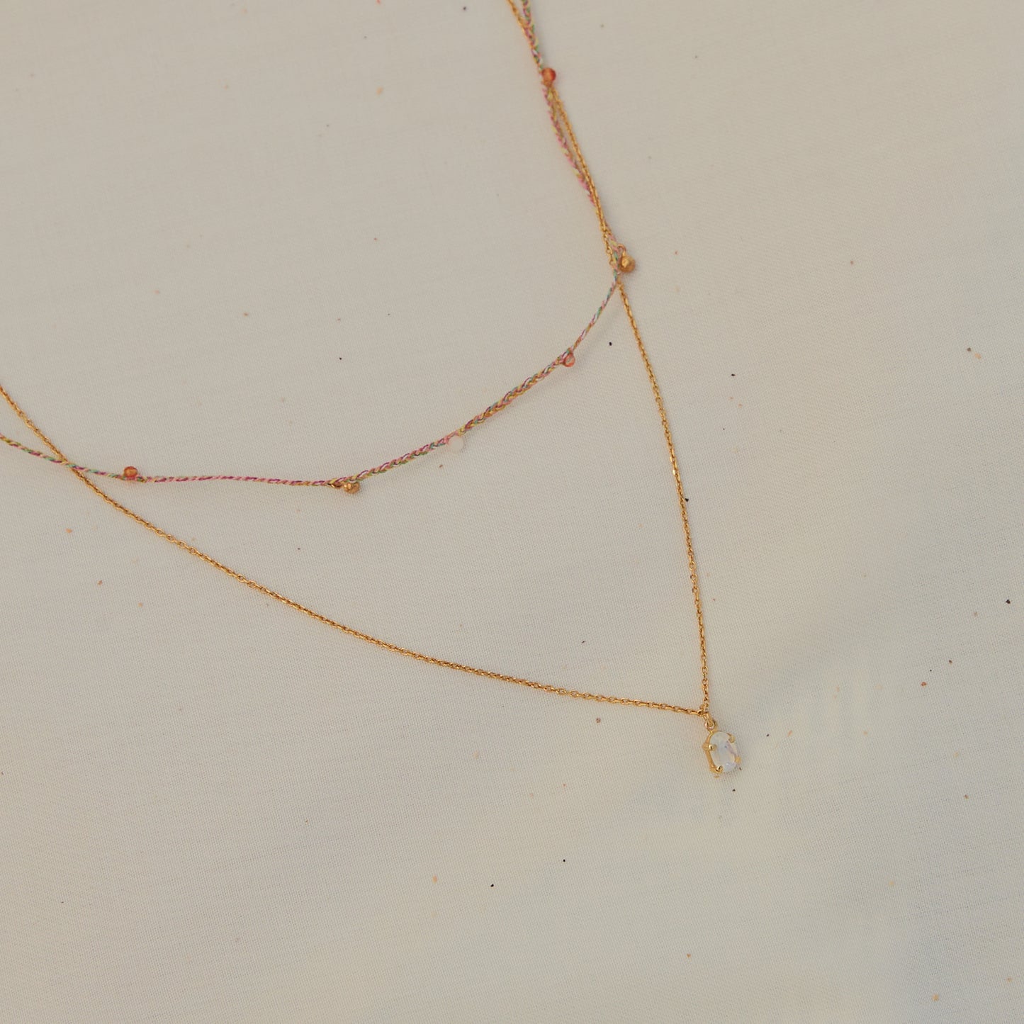 Pinata Double Necklace - Green & Pink (Moonstone, Carnelian, Mother of Pearl)