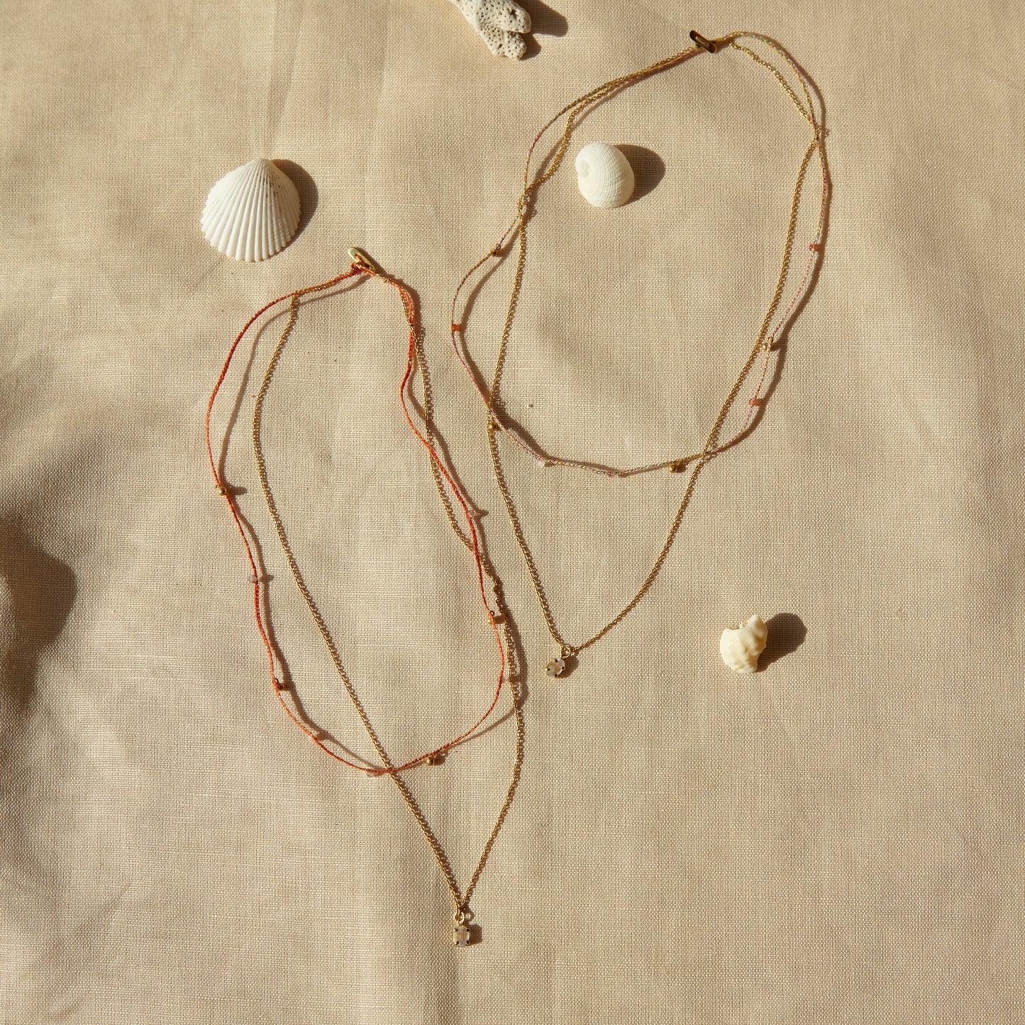 Pinata Double Necklace - Burnt Orange (Moonstone, Labradorite, Mother of Pearl)