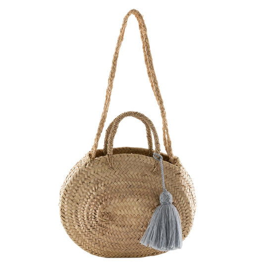 Tabi Tassel Oval Basket Bag - Grey