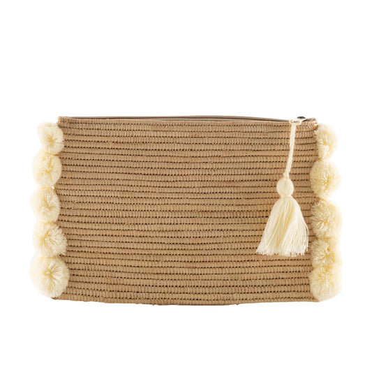 Pom Raffia Pouch - Cream