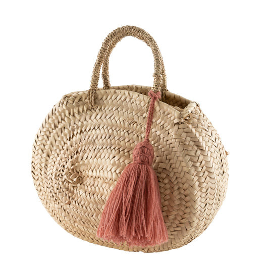 Tabi Tassel Oval Basket Bag - Dusty Pink