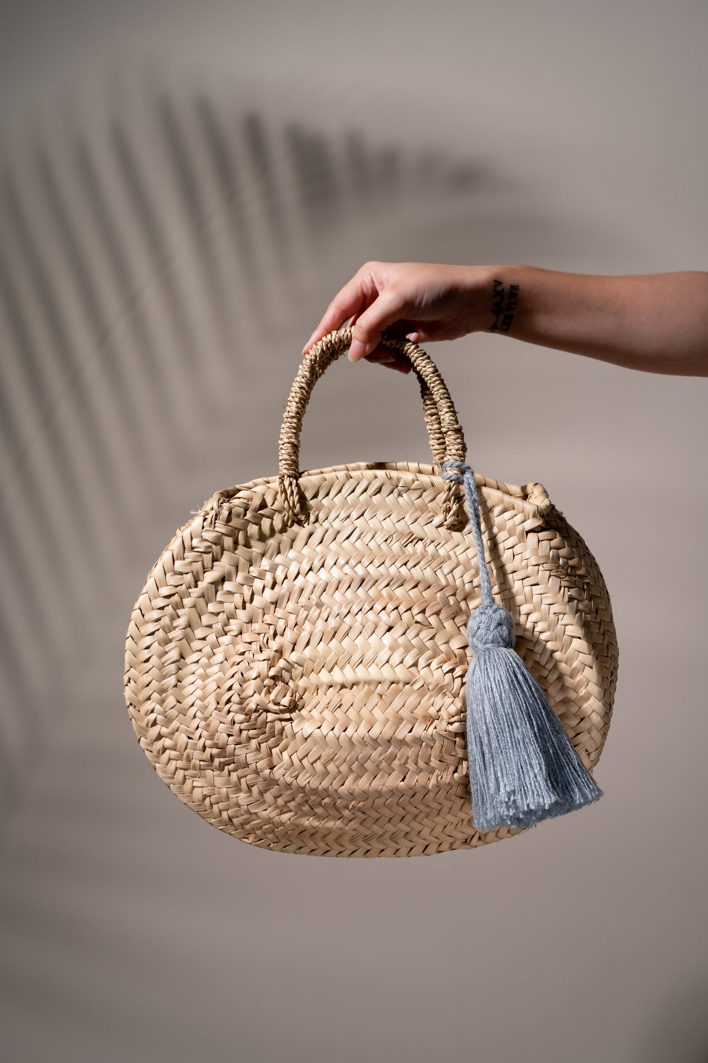 Tabi Tassel Oval Basket Bag - Grey