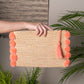 Pom Raffia Pouch - Bright Pink