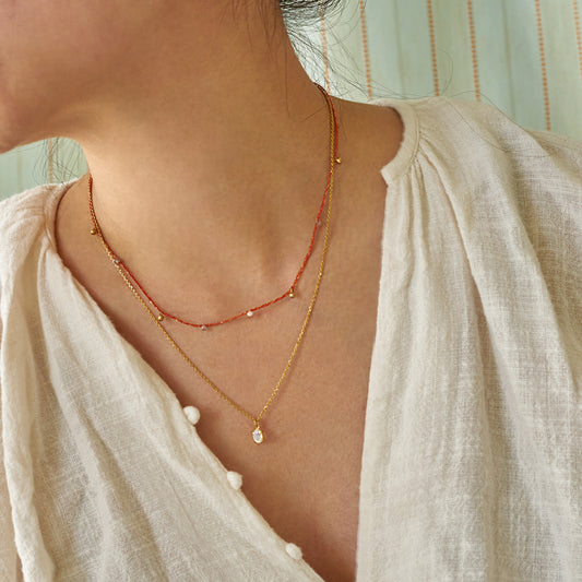 Pinata Double Necklace - Burnt Orange (Moonstone, Labradorite, Mother of Pearl)